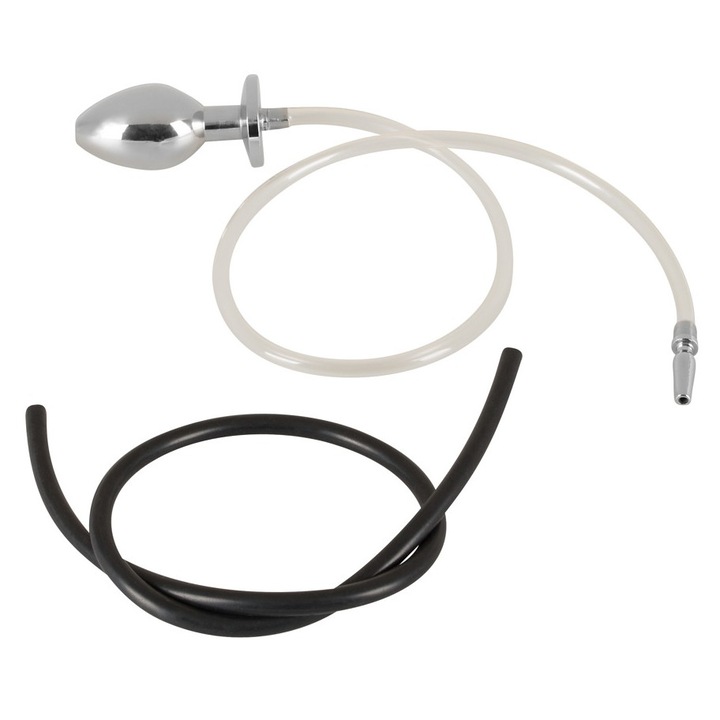 Dop anál Penisplug dilatátorral 7,8x3,7cm, 3,3x0,9cm, cső 62cm, fém/szilikon