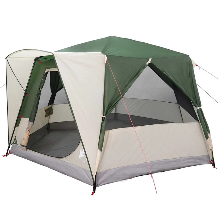 vidaXL Cabin Tent 5-Person tetővel Zöld és Fehér 333 x 317 x 194 cm 42004029