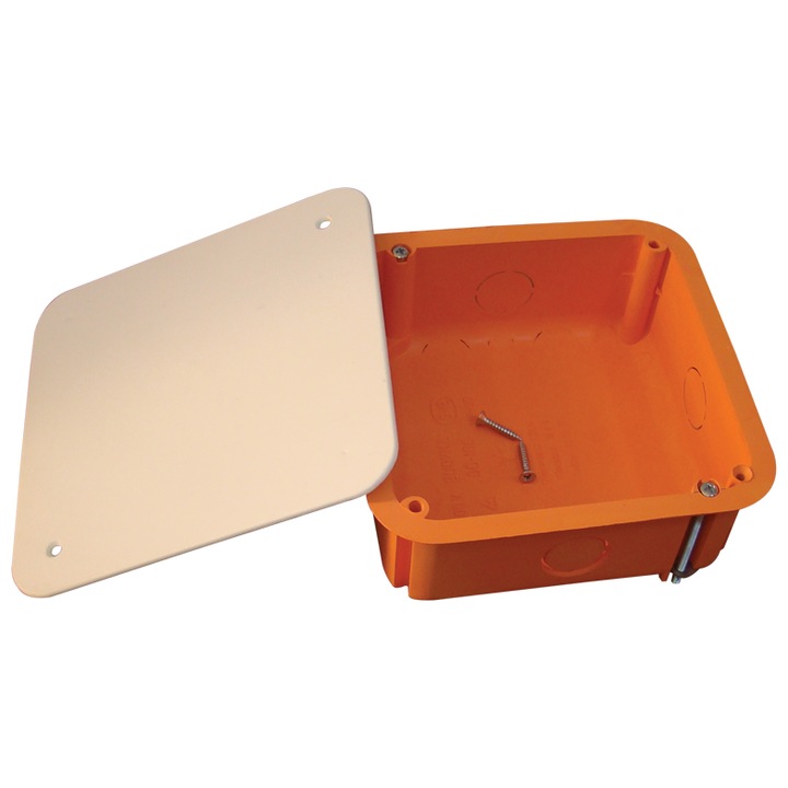 Doza ghips-carton, Tracon Electric, incastrat, 1 priza, portocalie, 10x10x4.5cm