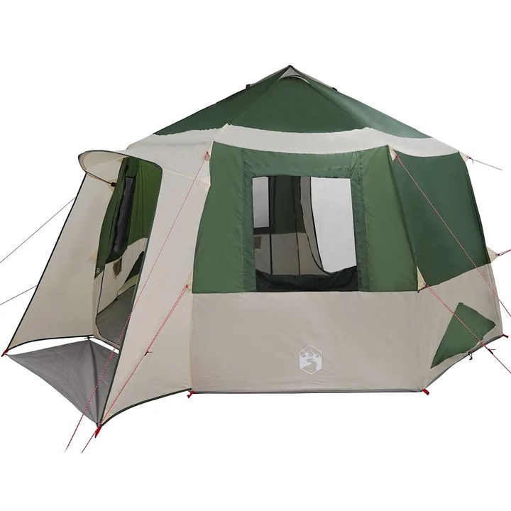 vidaXL Cabin Tent 12-Person tetővel Zöld és Fehér 405 x 405 x 273 cm 42001098
