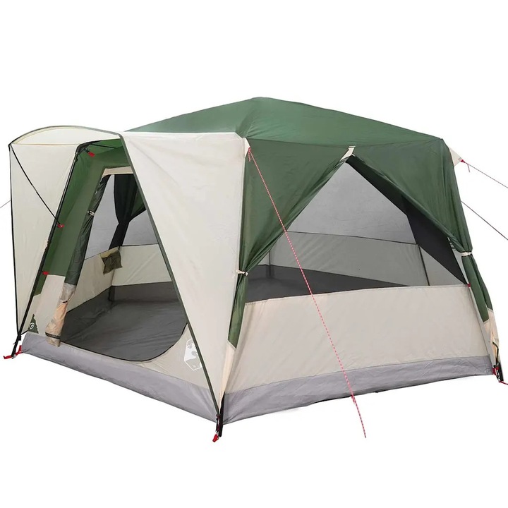 vidaXL Cabin Tent 7-Person tetővel tárolóval Zöld 400 x 350 x 212 cm 42004026