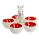 Керамична поставка за великденски яйца за празнична маса, 5 отделения, червена, с декорация зайче, пролет
