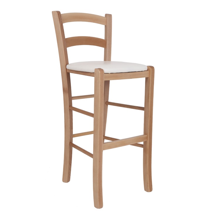 Paesana bárszék - natúr keret - fehér műbőr - 21894
