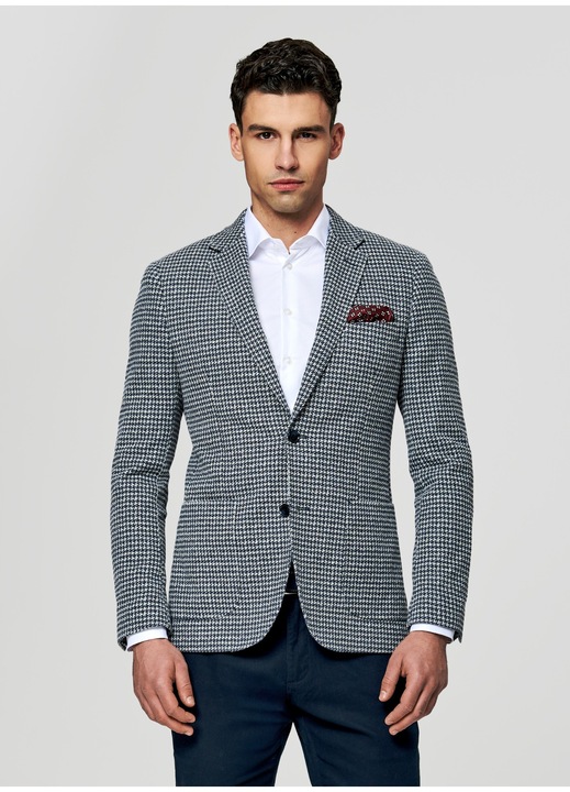 Sacou Pako Lorente bleumarin Slim Fit imprimeu pepitfwqdwq, Bleumarin