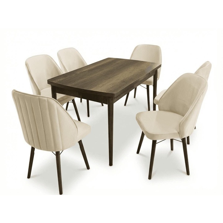 Seturi De Masa Scaune Sormis Extensibila 80x 135 (80 x 178) Si Scaun 6 Buc Crem Picior Nuc