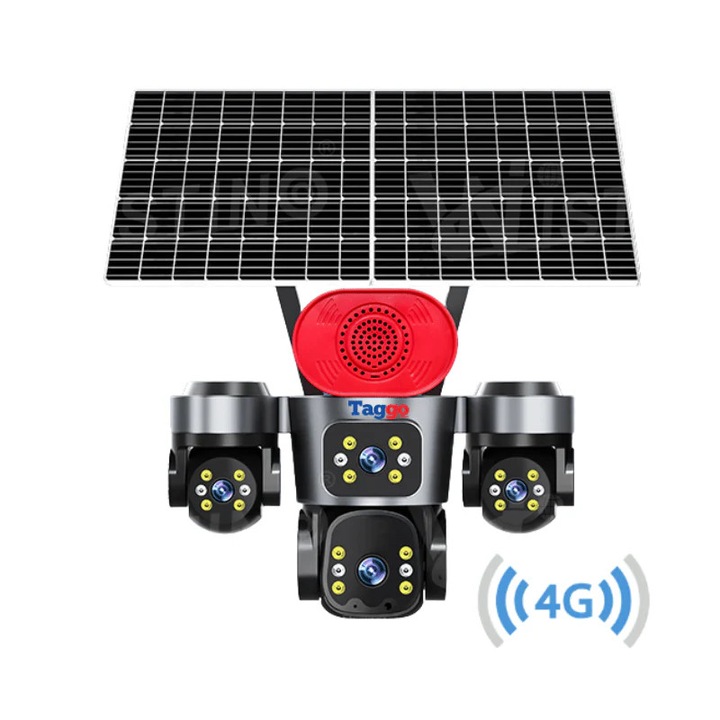 Camera de Supraveghere Taggo 4 Lentile, 16MP, Dublu Panou Solar, Conexiune 4G, Control din Aplicatie, Viziune Colora si IR, Comunicare Bidirectionala, Protectie IP66