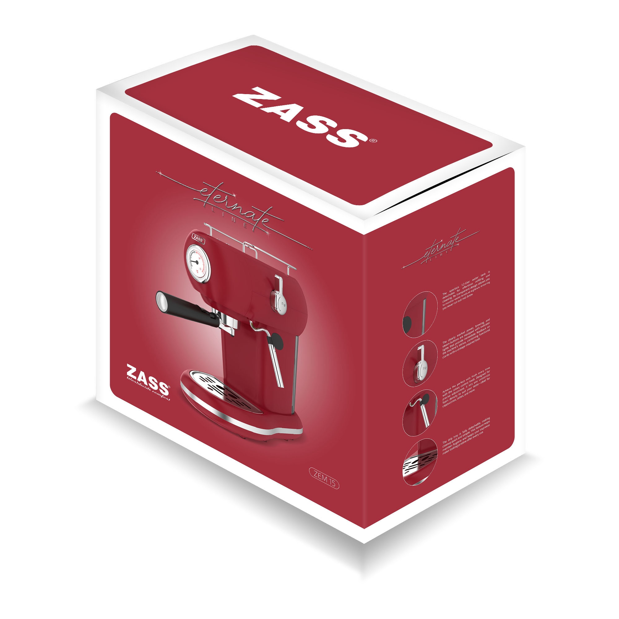 Expresor manual ZASS ZEM 15 Scarlet Sage, 15 bari, 1100W, rezervor 1.2L, sistem cappuccino