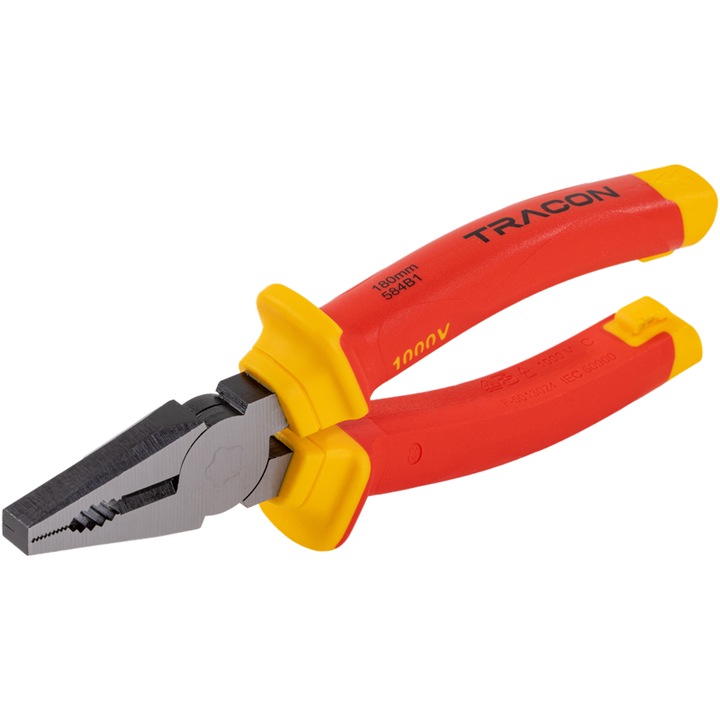 Cleste combinat Tracon Electric, izolat 1000V, lungime 180mm, protectie impact