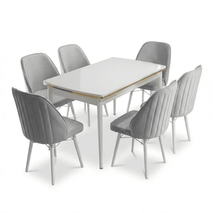 Set masa extensibil cu 6 scaune, Desire, gri, 80x135cm deschis 80x178cm