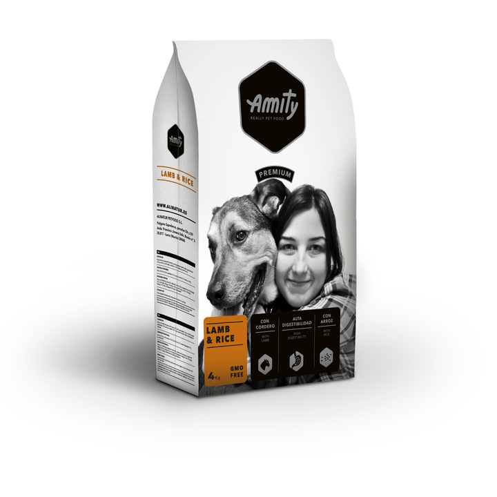 Hrana uscata pentru caini adulti Amity Premium miel si orez 4 kg, toate taliile