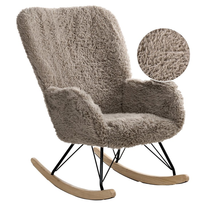 Fotoliu balansoar Beliani, blană sintetică taupe, 66x98cm, stil cottage