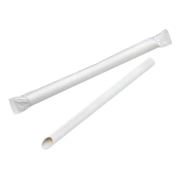 100 db egyenként csomagolt szívószál Bubble Tea-hez, fehér, papír, 200 mm, Ø 12 mm