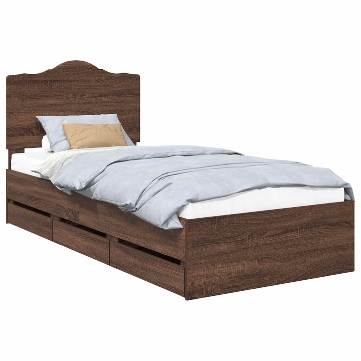 Cadru de pat vidaXL, Stejar inchis, Lemn ingineresc