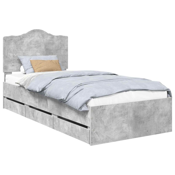 Cadru de pat vidaXL, Gri din beton 90 x 200 cm Lemn Ingineresc