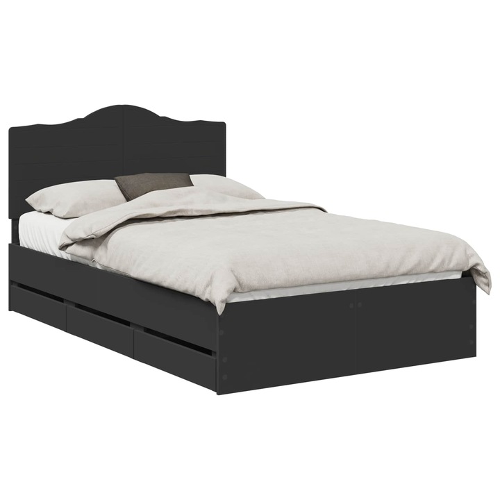 Cadru de pat vidaXL, Negru, 120x200cm, cu sertare, Lemn Ingineresc