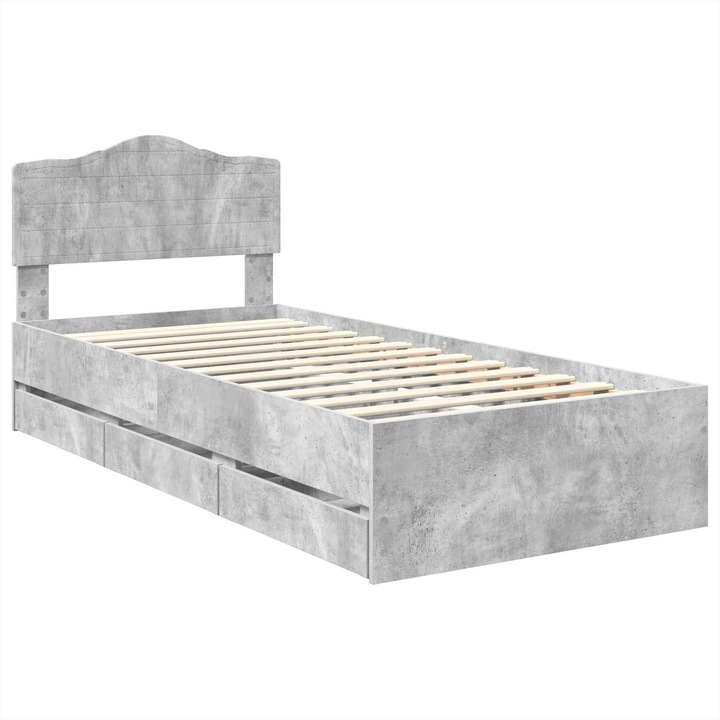 Cadru de pat vidaXL, Gri din beton 90 x 190 cm Lemn Ingineresc