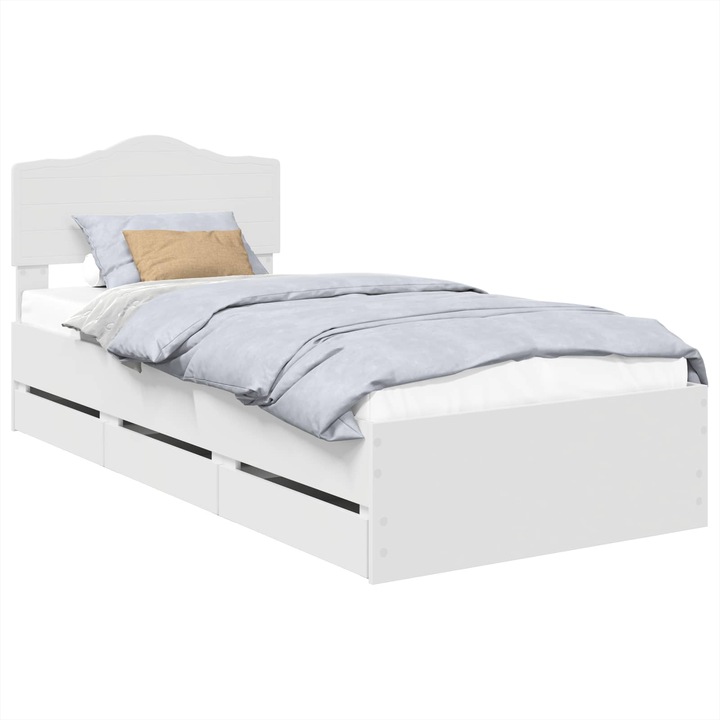Cadru de pat vidaXL, alb, 75x190 cm, lemn, cu 6 sertare