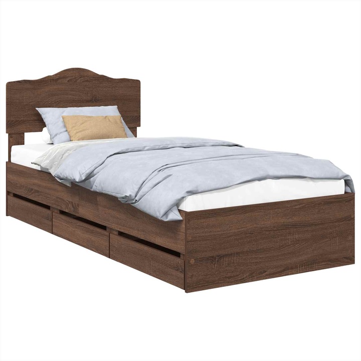 Cadru de pat vidaXL, Stejar inchis 90 x 190 cm Lemn Ingineresc