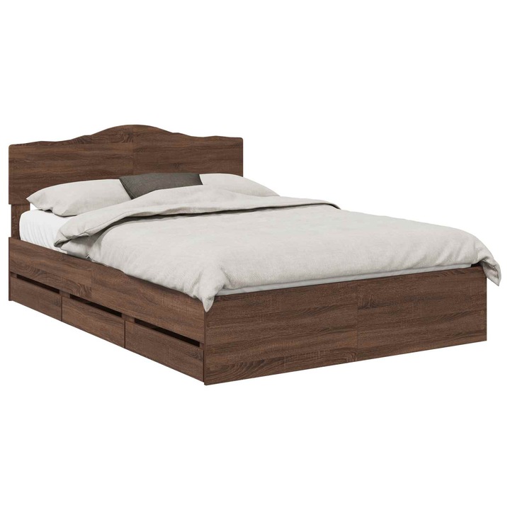 Cadru de pat, vidaXL, Stejar închis, 150x200cm, 6 sertare, Lemn ingineresc