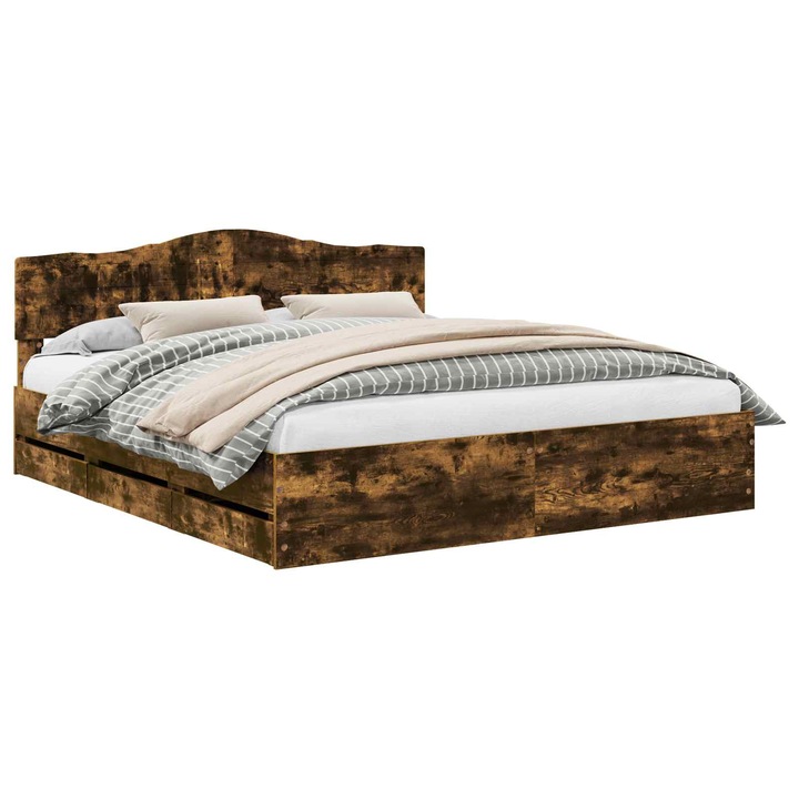 Cadru de pat vidaXL, Stejar fumuriu 200 x 200 cm Lemn Ingineresc