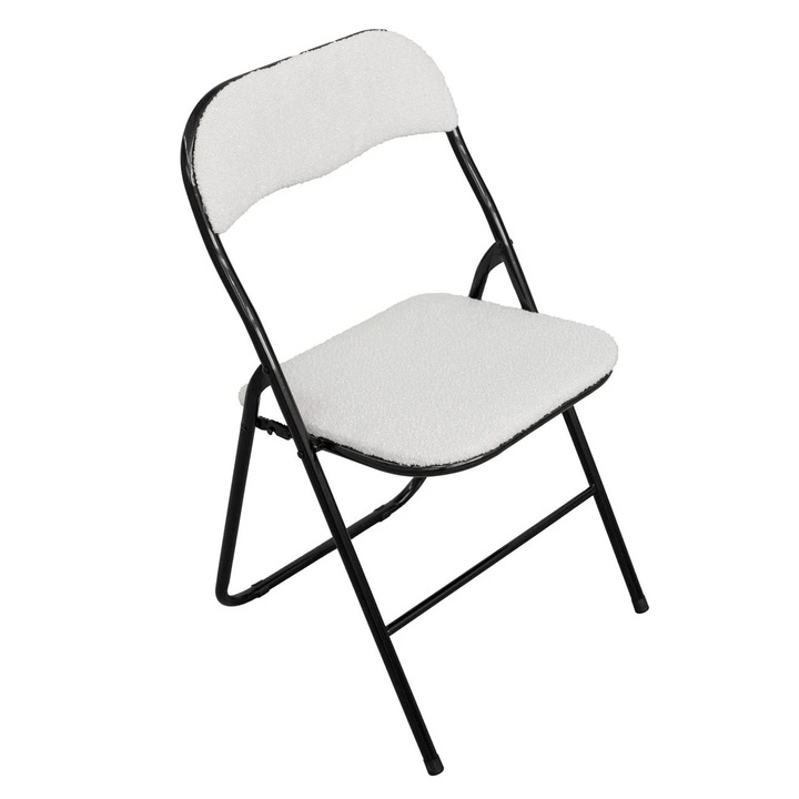 Стол, До 100 кг, Сгъваем, Облегалка, Метал, 44x47x80 см, Черен/Бял