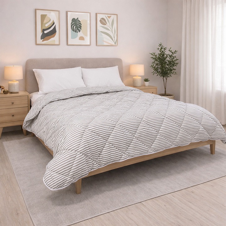 Pilotă ușoară EmonaMall Stripe, Vară, Pat single, 150/210 cm, Capitonață, Alb