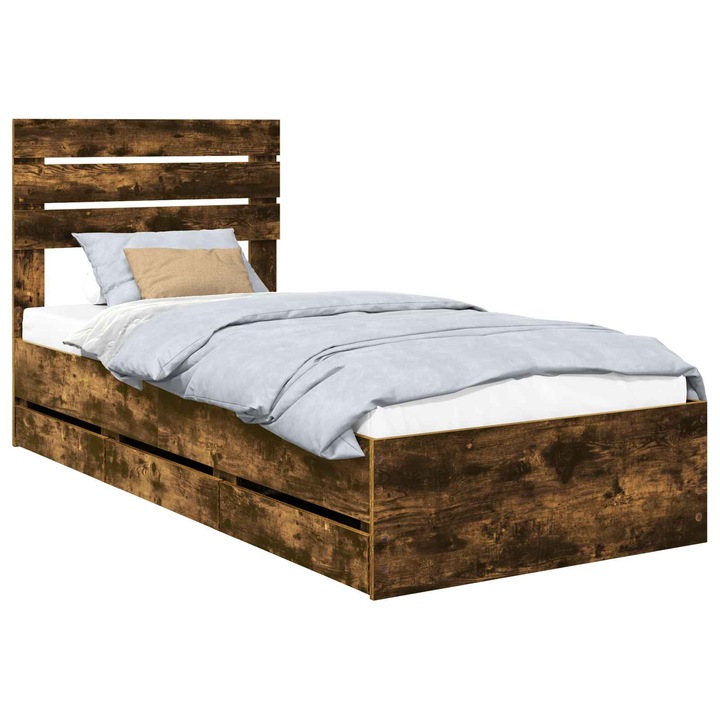 Cadru de pat vidaXL, Stejar fumuriu 90 x 190 cm Lemn Ingineresc