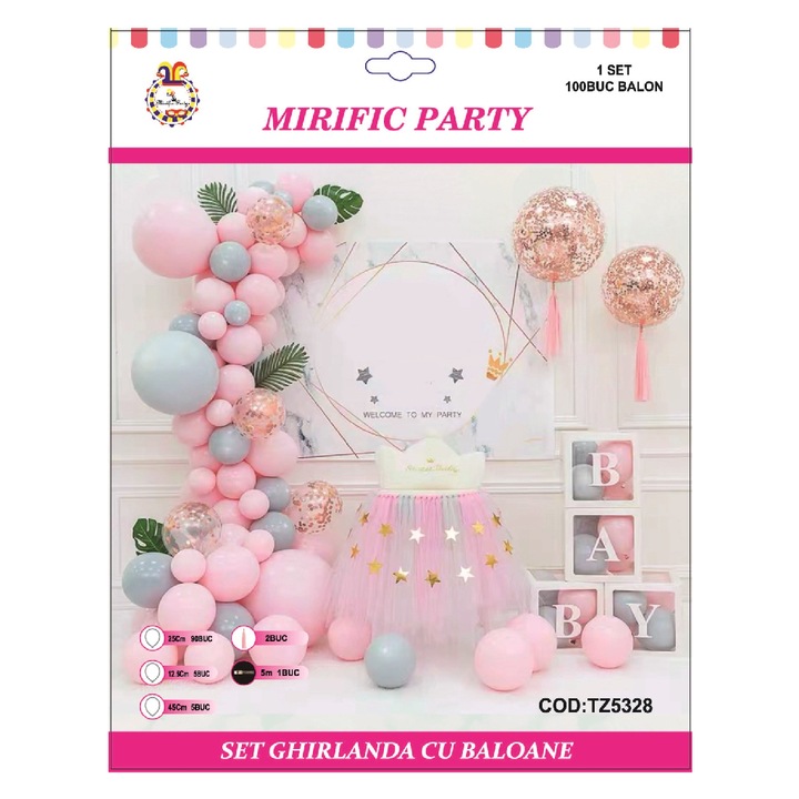 Set ghirlanda decorativa roz, gri, 100 buc, TZ5328