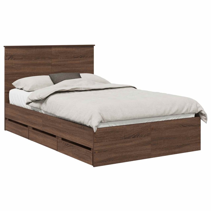 vidaXL Ágykeret fiókkal tárolóval Barna Tölgy 135 x 190 cm Mérnöki Fa 3409474