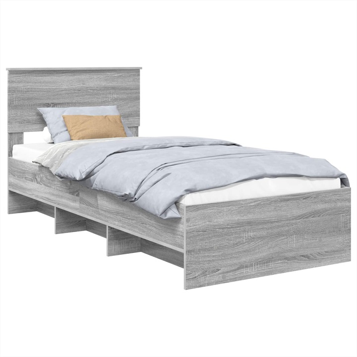 Cadru de pat vidaXL, cu headboard Gri Sonoma 120 x 123 cm Lemn compozit