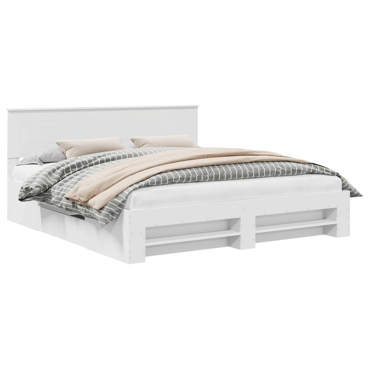 Cadru de pat vidaXL, cu tablie, Alb, 180 x 200 cm, Lemn compozit