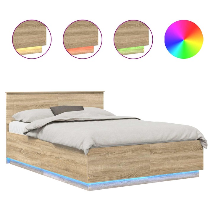 vidaXL Ágykeret LED -es lámpákkal Sonoma tölgy 160 x 200 cm Faanyag 3408056