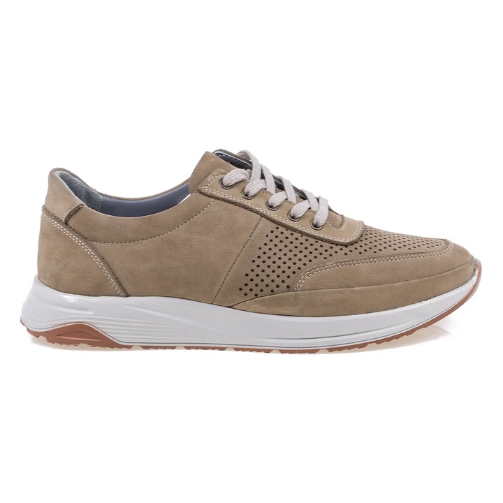 Pantofi barbati casual, Goretti, piele nabuc, bej inchis, 39 EU