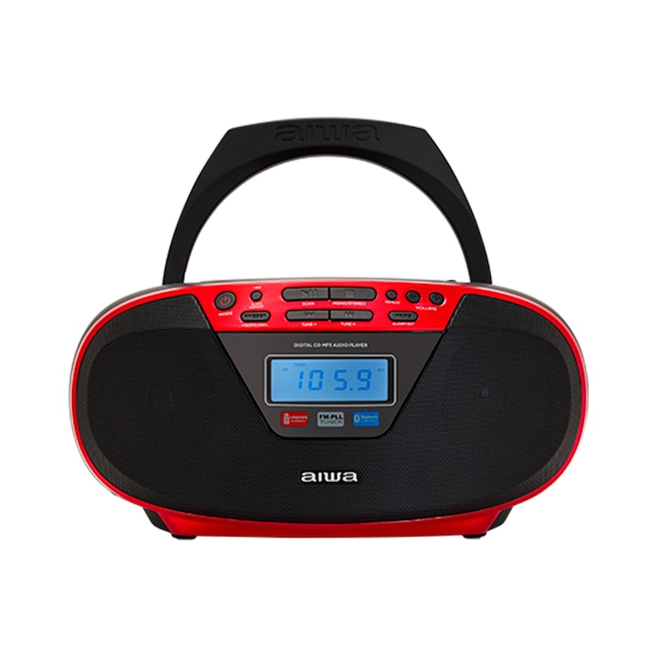 Преносим Радио Boombox AIWA CDT-200RD, Bluetooth, CD дискове, MP3, AUX, USB и FM, 6W, Червен