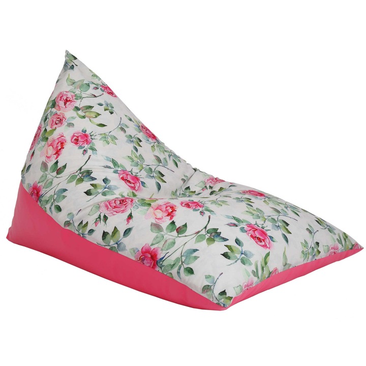 Fotoliu puf Relax - trandafiri mari/roz