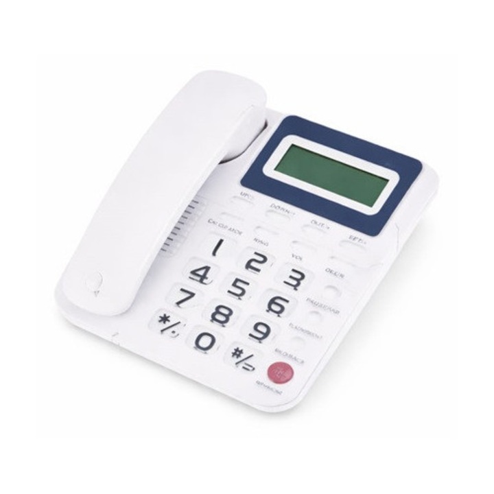 Telefon fix cu fir, display afisaj, alb
