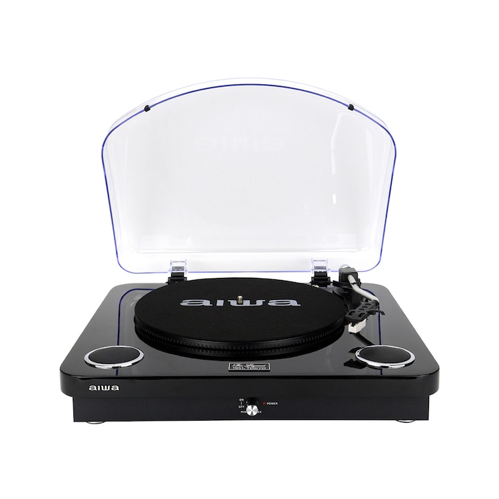 Грамофон със стерео високоговорители AIWA LPS-25BK, Bluetooth, FM радио, USB запис, Пиано лак