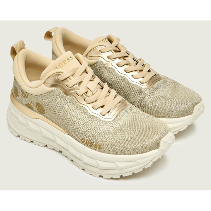 Női Guess tornacipő, Runit, bézs, fűzős, 3 cm platform