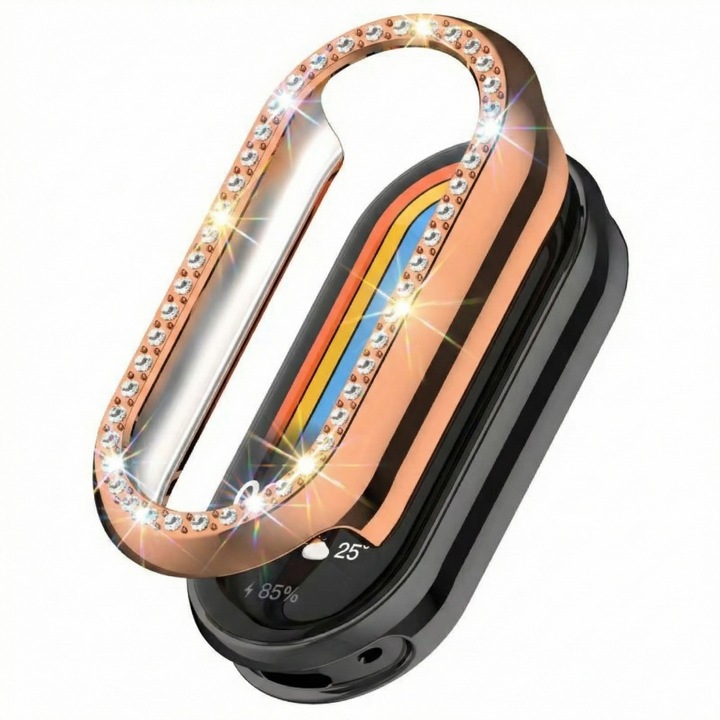 Védőtok Xiaomi Mi Band 10-hez, BEST ACCESSORIES, nőies design kristályokkal, rózsaarany