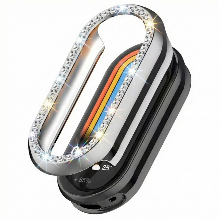 PC védőtok Xiaomi Mi Band 10-hez, nőies design kristályokkal, ezüst