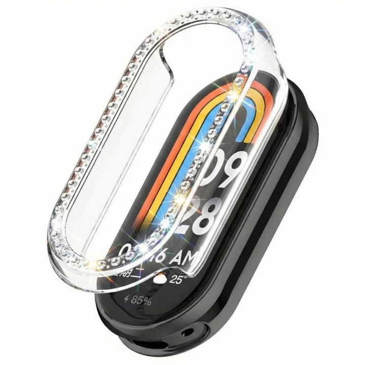 Védőtok Xiaomi Mi Band 10-hez, BEST ACCESSORIES, nőies design, dekoratív kristályok, átlátszó