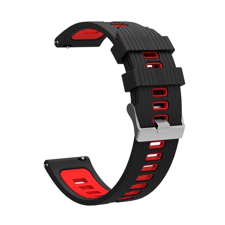 Силиконова каишка за смарт часовник, BEST ACCESSORIES, 22мм, Черно/Червено, бърз монтаж