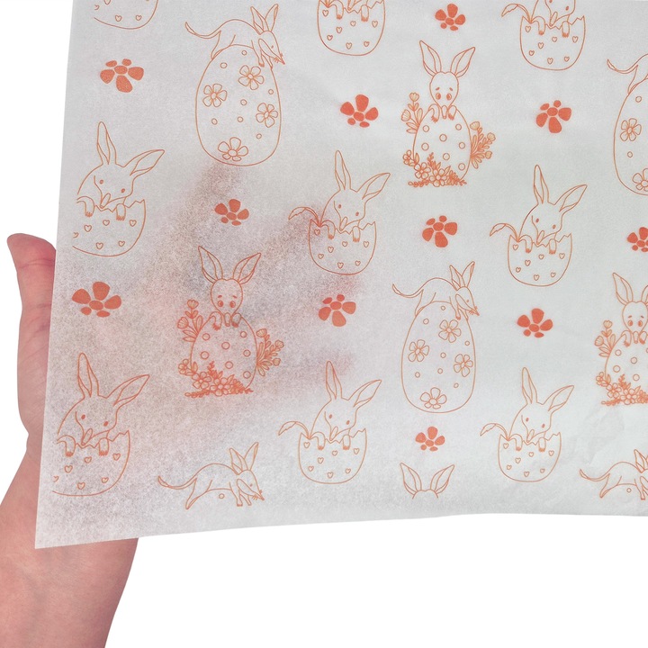 Set 200 bucati Hartie de matase model Paste Orange Bunnies, 17g, 50 x 75cm