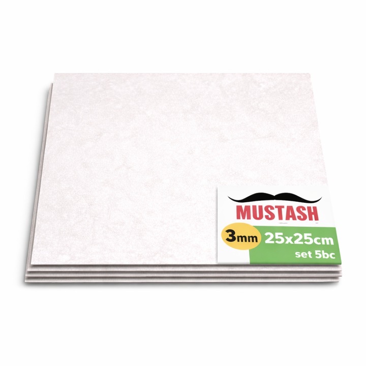 Carton legatorie Mustash B4, set 5 bucati, 3 mm, 25x35 cm, rigid, pentru pictura si machetare