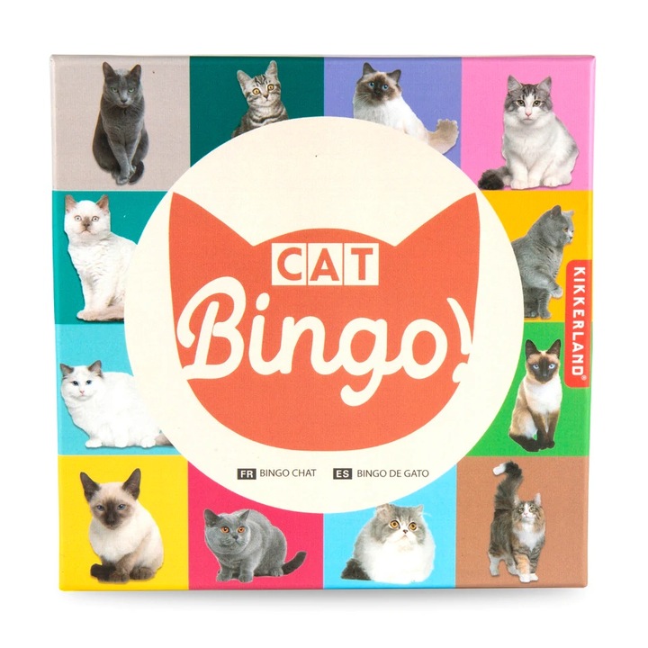 Joc de societate, Kikkerland, Cat Bingo, Multicolor, 54 imagini cu pisici, 12 carti de bingo