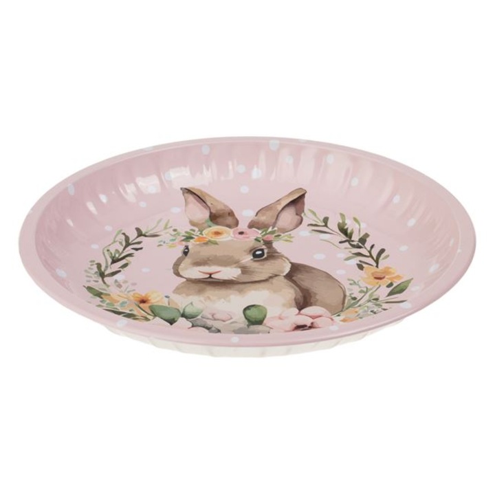 Farfurie Decorativa de Paste Metalica Roz cu Model Iepuras Ø20cm