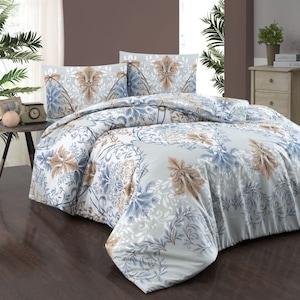 Lenjerie pat dublu, bumbac 100% ranforce, cearsaf de pat 240x260 cm, 4 piese, First Choice, Lara Blue