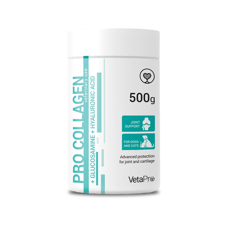 Supliment Nutrițional, Vetapro Pro Collagen, 500g, Suport Articulații și Cartilaje, pentru Câini și Pisici