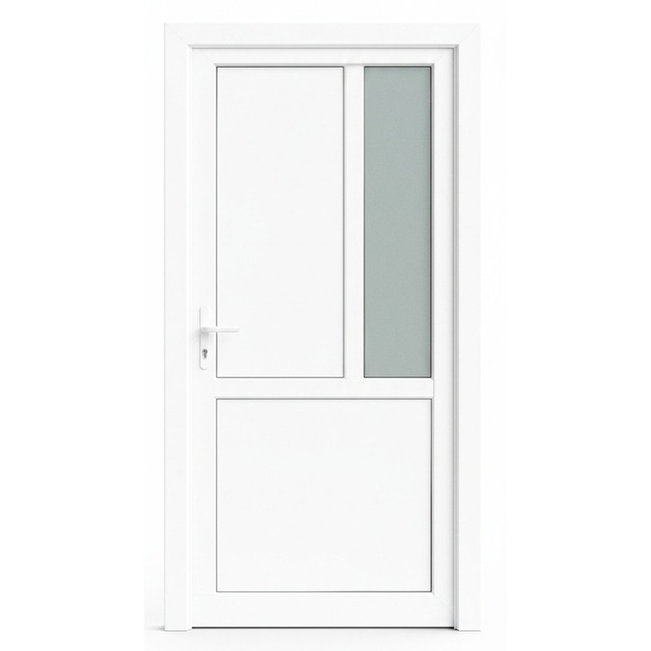 Usa de intrare (interior/exterior), Termopan/PVC, 6 camere, T model Mini Glass, culoare Alb, dimensiune 90x210