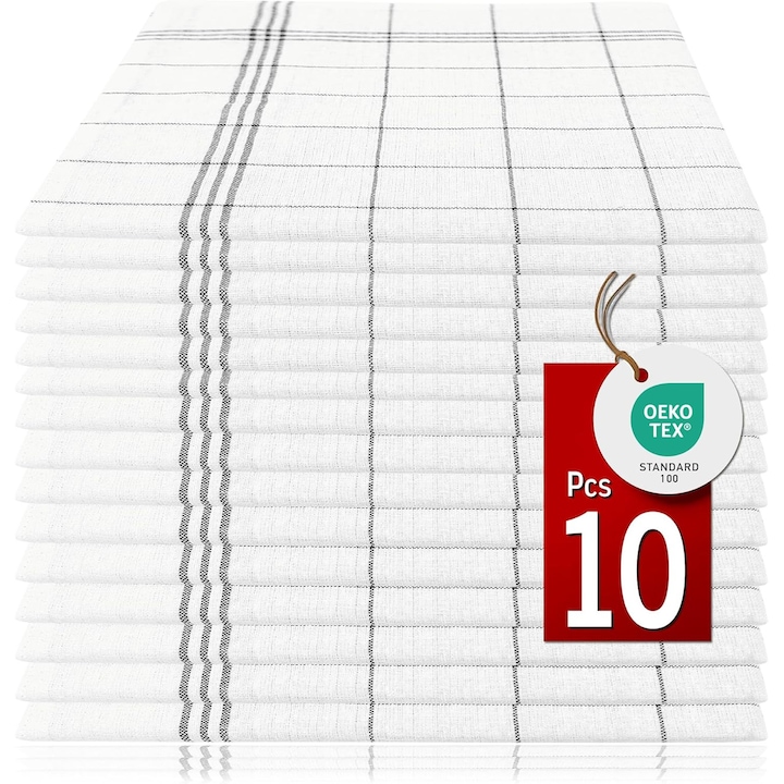 Set 10 Prosoape Bucatarie Bumbac Pataya, Absorbant, Certificat Oeko-Tex, Negru
